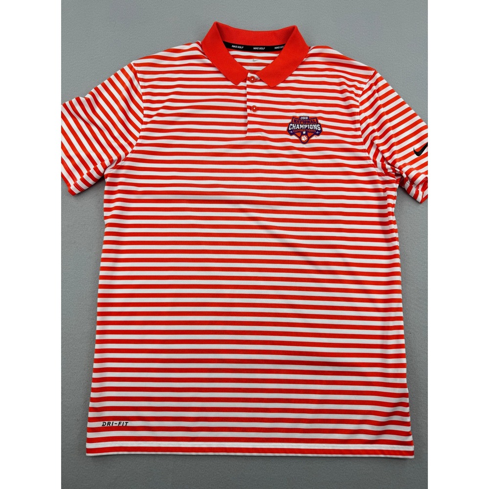 Nike Clemson Tigers 2018 National Champions Golf Polo Mens Medium Orange Striped - Picture 2 of 9